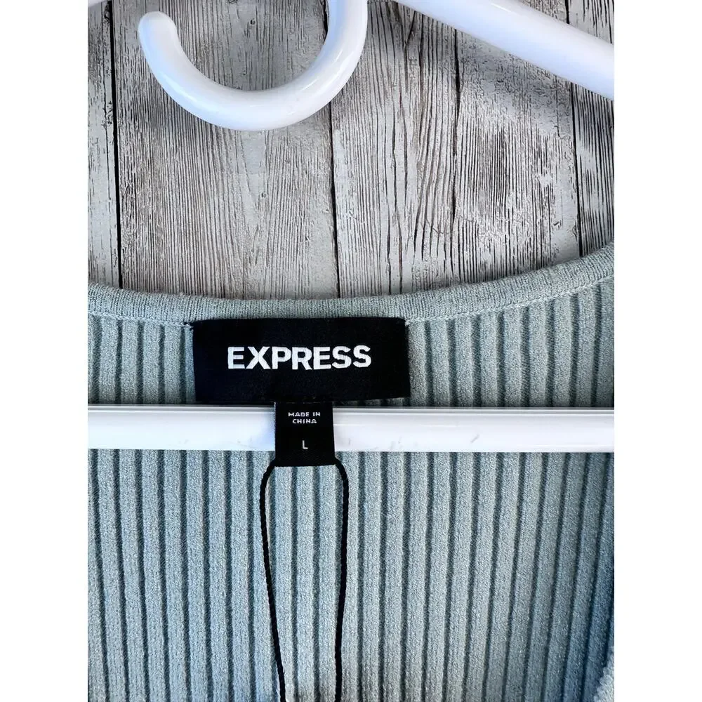 Express Midi NWT Sweater Dress‎ L Sage Green Sleeveless Ribbed V Neck Bodycon